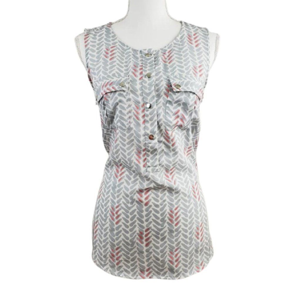 Jennifer & Grace White Gray Coral Geometric Sleeveless Blouse Size Medium